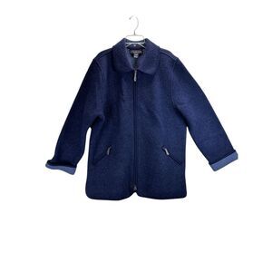 J.G. Hook Navy Wool Zip Jacket Vintage Boiled Wool Coat Minimalist Classic L